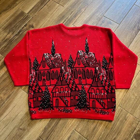 Precious Knits Women’s Vtg Christmas Sweater Red Black Silver USA Sz L/XL - Picture 11 of 11